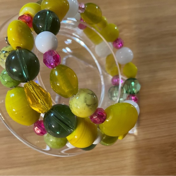 Hand Crafted Necklace Wrap Bracelet Set Yellow Green Multi Mixed Media - Picture 14 of 16